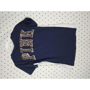 Victorias Secret PINK BLING SEQUINED Logo Tee Shirt Gold Blue XS